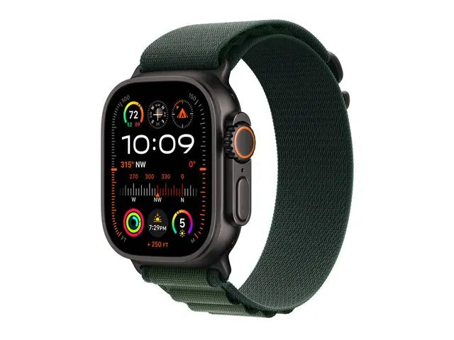 Apple Watch Ultra 2 – 49mm Black Titanium with Alpine Loop (Dark Green, Size L) Apple